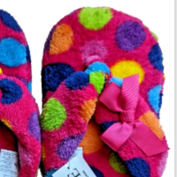 NWT The Children's Place Girl Slippers Faux Fur PINK Polka Dot Slip-On S… - Picture 9 of 11